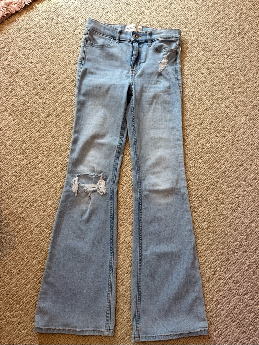 abercrombie kids Light Blue Distressed High Rise Flare Jeans 9/10 Long